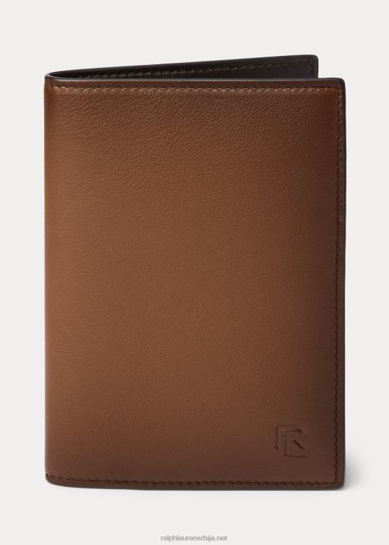 мушкарци Ralph Lauren футрола за пасош од полиране телеће коже V2V449002 кестен
