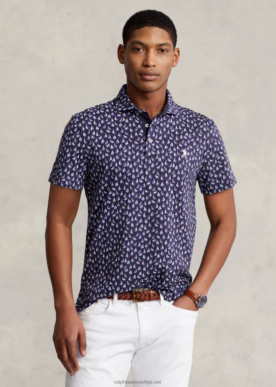 мушкарци Ralph Lauren цустом слим фит поло мајица V2V441190 префињена морнарица