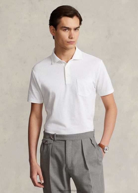 мушкарци Ralph Lauren по мери слим фит памучно-ланена поло мајица V2V441230 бео