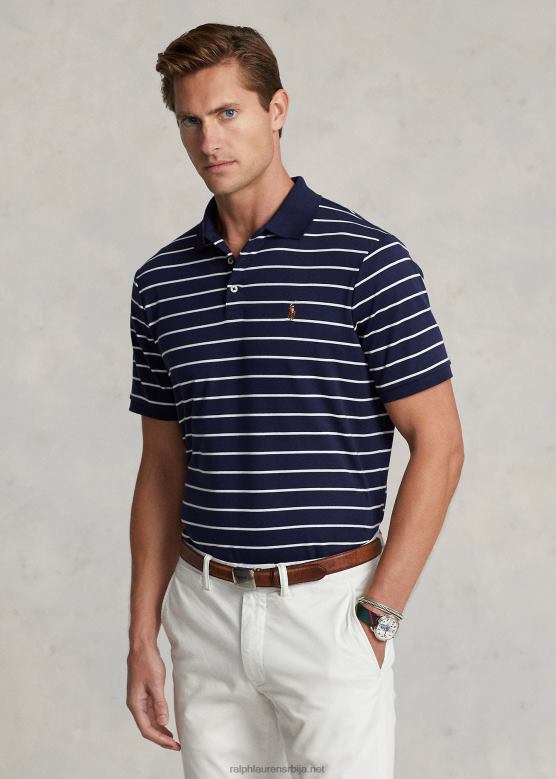 мушкарци Ralph Lauren мекана памучна поло мајица класичног кроја V2V44143 префињена морнарско/бела