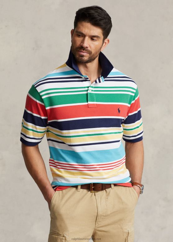 мушкарци Ralph Lauren пругаста мрежаста поло мајица V2V441469 бела мулти