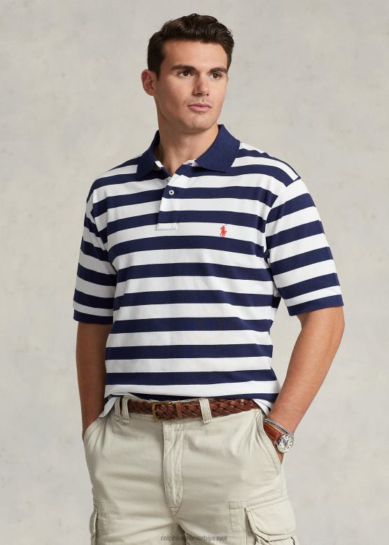 мушкарци Ralph Lauren пругаста мрежаста поло мајица V2V441492 невпорт морнарско/бела