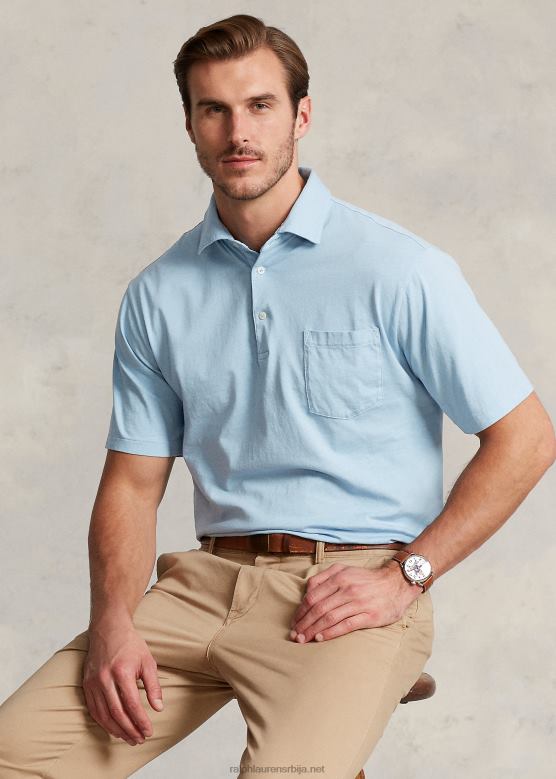 мушкарци Ralph Lauren памучно-ланена поло мајица V2V441596 Плави пудер