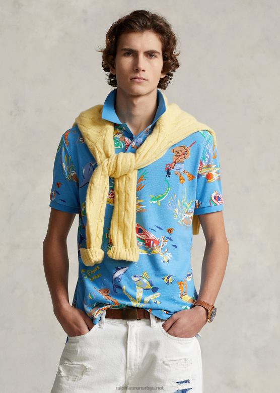 мушкарци Ralph Lauren мрежаста поло мајица класичног облика V2V44521 лиге завршавају плаво