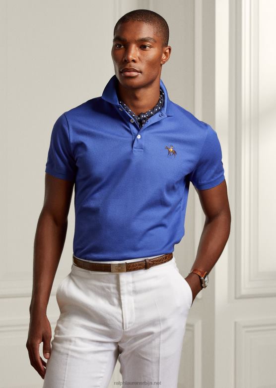 мушкарци Ralph Lauren по мери слим фит пике поло мајица V2V4458 класична Цопен плава