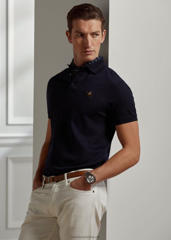 мушкарци Ralph Lauren по мери слим фит пике поло мајица V2V4460 класични председник морнарице