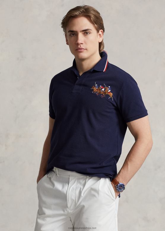 мушкарци Ralph Lauren мрежаста поло мајица класичног кроја са три понија V2V44662 крстарење морнарице