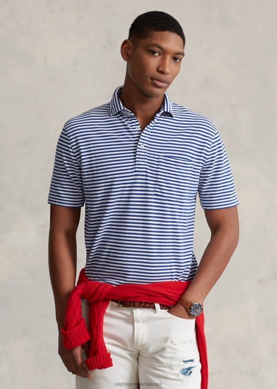 мушкарци Ralph Lauren мрежасто поло класичног облика перо V2V44700 краљевска морнарица/бела