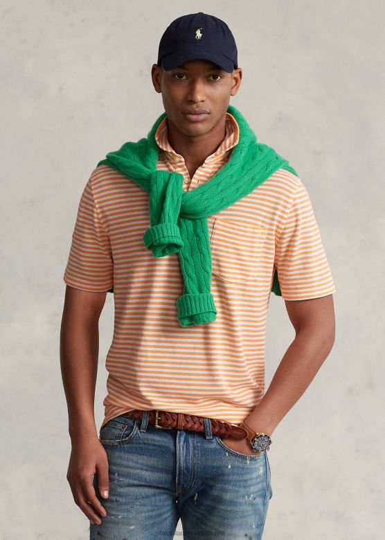 мушкарци Ralph Lauren мрежасто поло класичног облика перо V2V44701 поштено наранџасто/бело