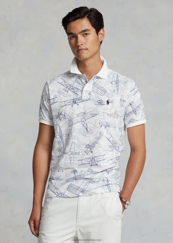 мушкарци Ralph Lauren класична авијациона мрежаста поло мајица V2V44731 бео