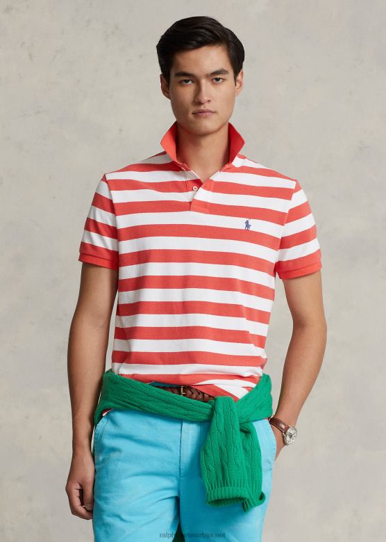 мушкарци Ralph Lauren мрежаста поло мајица класичног кроја V2V448426 црвени гребен/бело