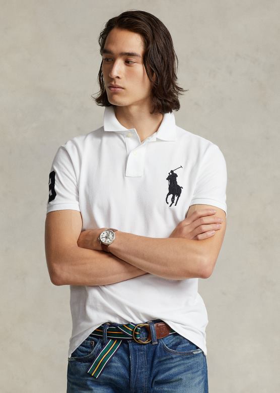 мушкарци Ralph Lauren цустом слим фит биг пони мрежаста поло мајица V2V44851 бео