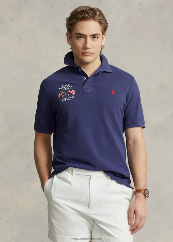 мушкарци Ralph Lauren поло мајица класичног кроја са везеном заставом V2V448642 бродска морнарица