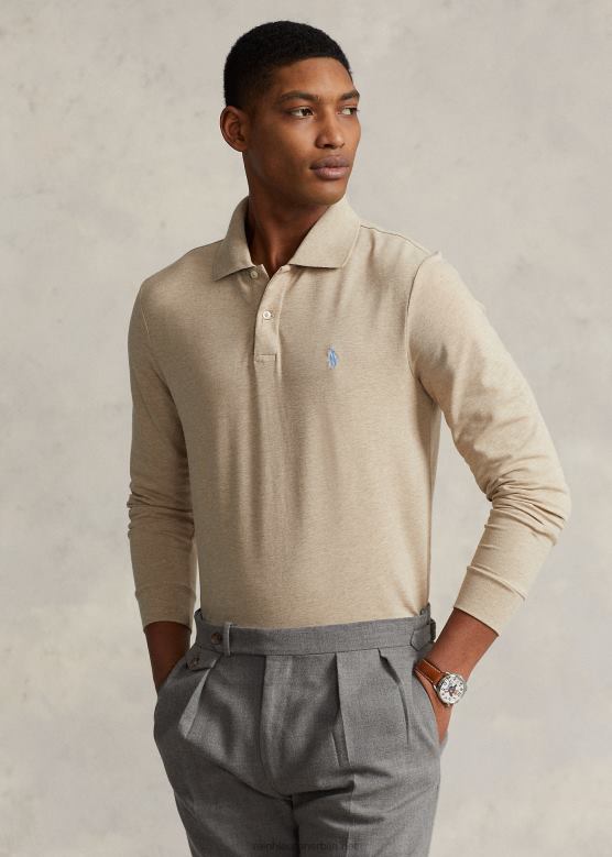 мушкарци Ralph Lauren цустом слим фит поло мајица V2V44870 песак хеатхер