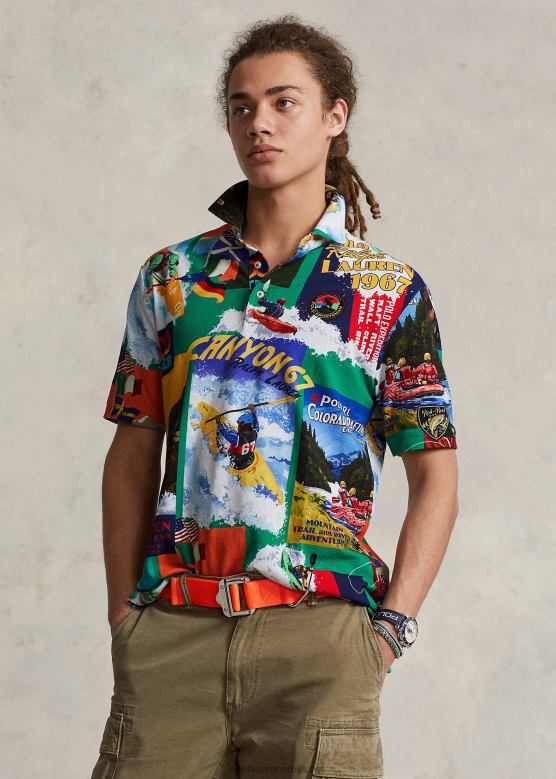 мушкарци Ralph Lauren мрежаста поло мајица класичног кроја са штампом на кајаку V2V44918 кајакашка експедиција