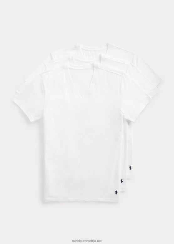 мушкарци Ralph Lauren танка растезљива поткошуља с в-изрезом 3 ком V2V44407 бео