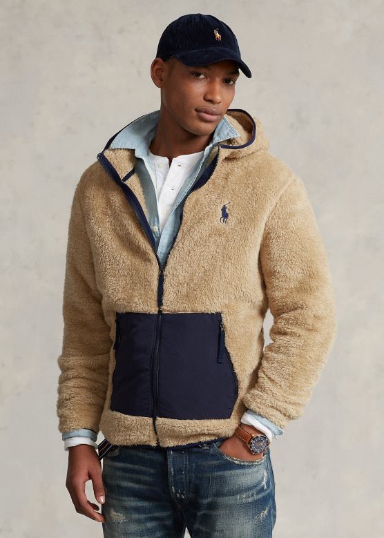 мушкарци Ralph Lauren дуксерица од флиса са пуним патентним затварачем V2V441184 пешчана дина / морнарица Невпорта