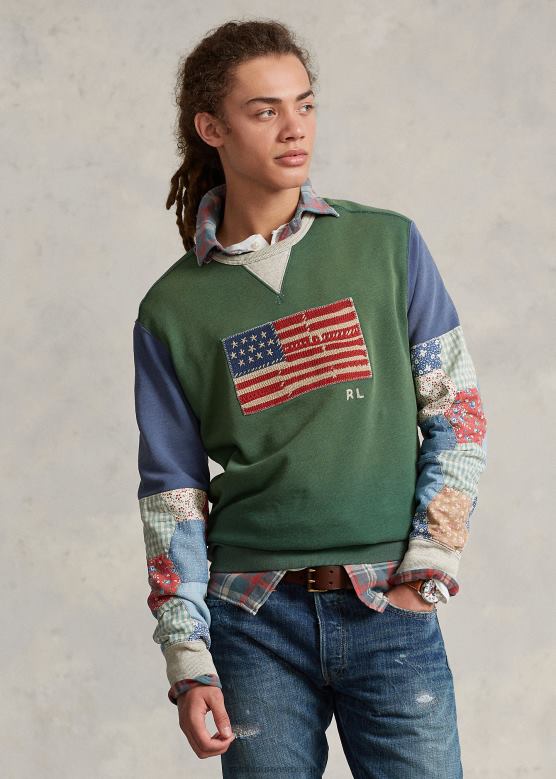мушкарци Ralph Lauren флаг дукс од флиса са патцхворк рукавима V2V448491 верано зелено