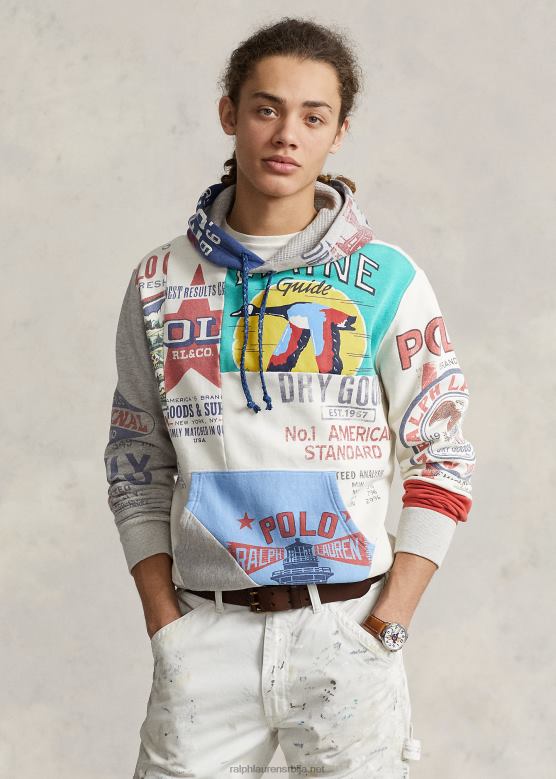 мушкарци Ralph Lauren Дуксерица од патцхворк флиса са графиком V2V448499 децквасх бела мулти