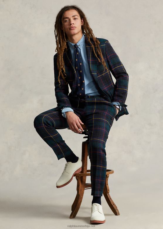 мушкарци Ralph Lauren карирана платнена јакна рл67 V2V441177 блацкватцх црвено/жуто