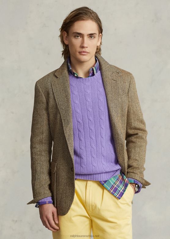 мушкарци Ralph Lauren јакна рибље кости од мешавине лана рл67 V2V441240 крем/браон