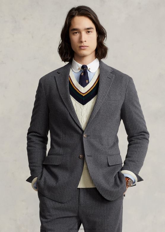 мушкарци Ralph Lauren поло мекана плетена јакна на пруге V2V441161 тамно сива