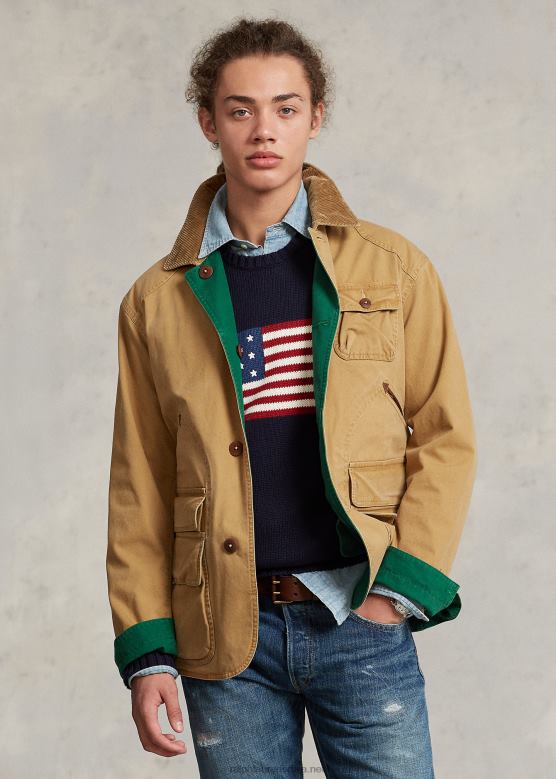 мушкарци Ralph Lauren реверзибилна платнена јакна V2V448519 дан тан/нова шума