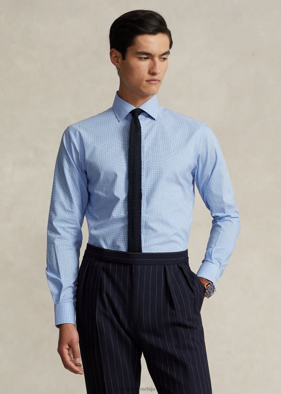 мушкарци Ralph Lauren гингхам лака за негу растезљива кошуља од поплина-све пристаје V2V441033 мини плава/бела