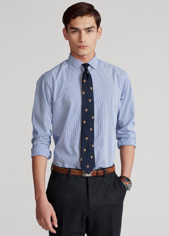 мушкарци Ralph Lauren пругаста кошуља од поплина која се лако негује - све одговара V2V441049 кристално плава/бела