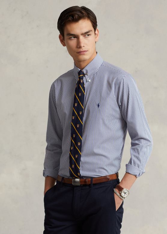 мушкарци Ralph Lauren кошуља од поплина класичног кроја V2V441108 морнарско/бела