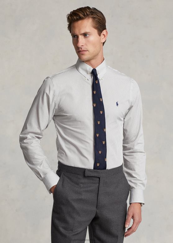 мушкарци Ralph Lauren танка пругаста кошуља од поплина V2V44381 сива магла