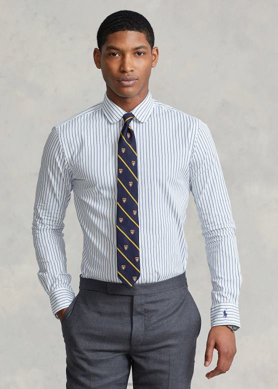 мушкарци Ralph Lauren пругаста кошуља од поплина по мери V2V44828 бело/небо плаво
