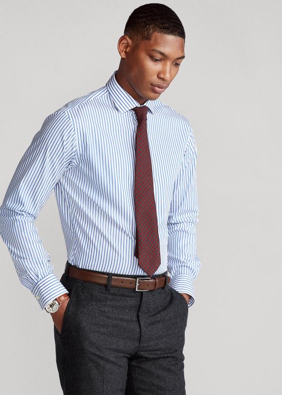 мушкарци Ralph Lauren пругаста кошуља од поплина по мери V2V44876 право плаво/бело