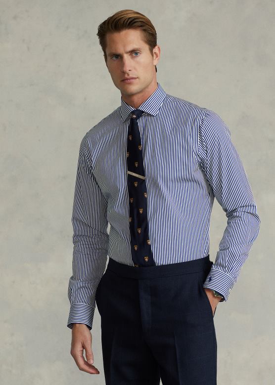 мушкарци Ralph Lauren пругаста кошуља од поплина по мери V2V44883 Плави