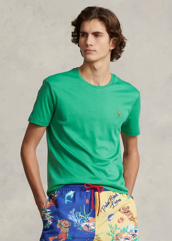 мушкарци Ralph Lauren мекана памучна мајица с округлим изрезом класичног кроја V2V441276 оптичка зелена
