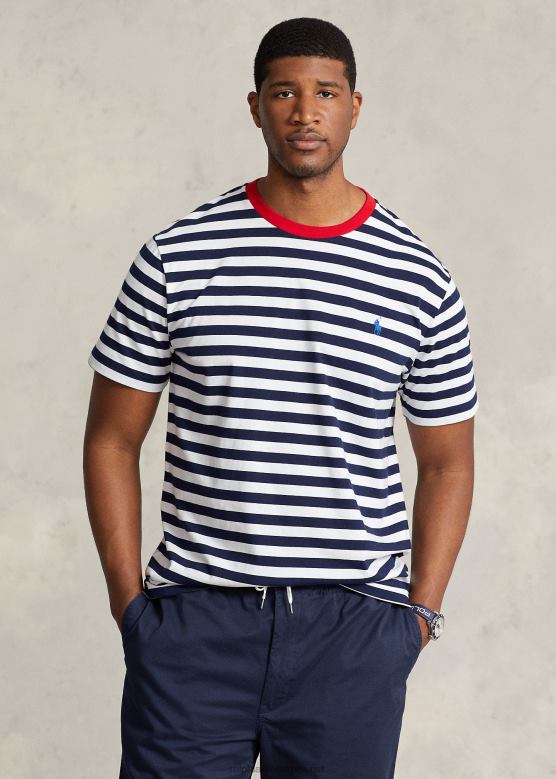 мушкарци Ralph Lauren пругаста мајица са кратким изрезом од дреса V2V441411 крстарење морнарско/бела
