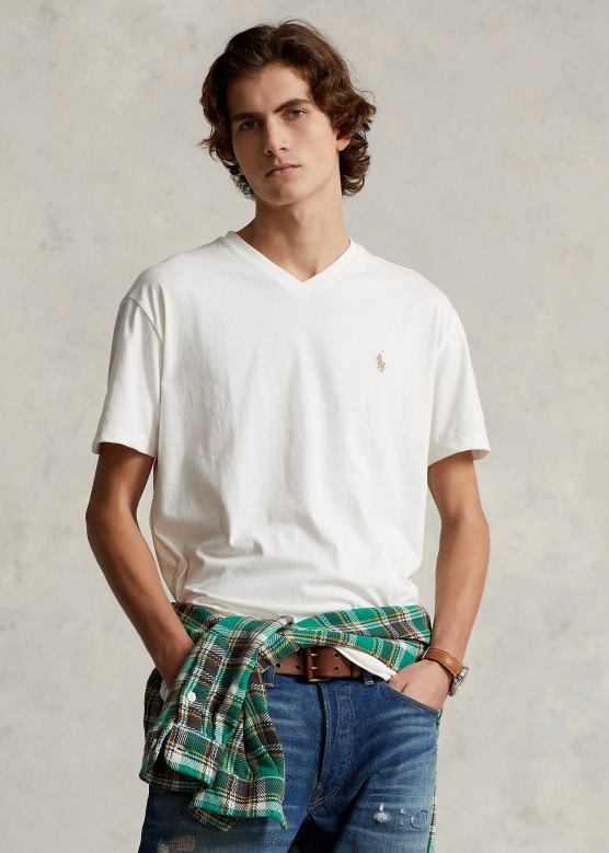 мушкарци Ralph Lauren мајица са в-изрезом класичног кроја V2V44203 палуба бела