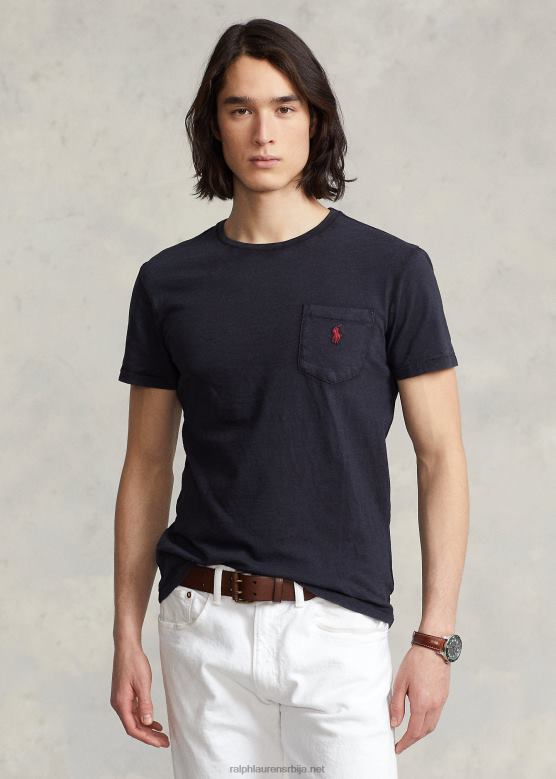 мушкарци Ralph Lauren прилагођена танка мајица од дреса са џепом V2V44316 црн