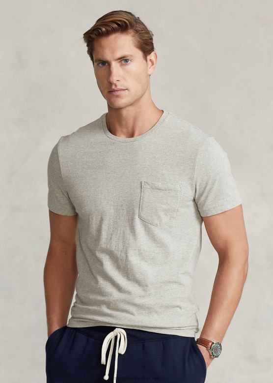 мушкарци Ralph Lauren прилагођена танка мајица од дреса са џепом V2V44346 лофт хеатхер