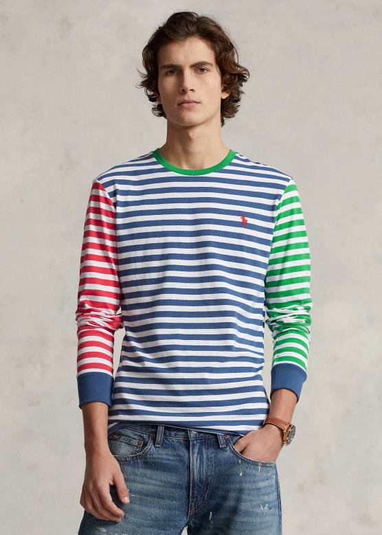 мушкарци Ralph Lauren прилагођена танка мајица са пругама од дреса V2V44406 стари краљевски мулти