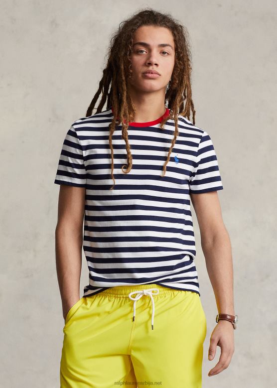 мушкарци Ralph Lauren прилагођена танка мајица са пругама од дреса V2V44518 крстарење морнарско/бела