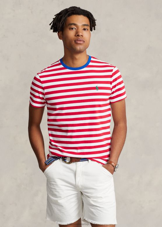 мушкарци Ralph Lauren прилагођена танка мајица са пругама од дреса V2V44520 пандора црвена/бела