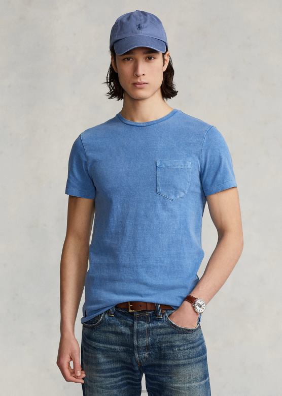 мушкарци Ralph Lauren прилагођена танка мајица од дреса са џепом V2V448557 повлачење плаво