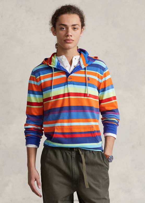 мушкарци Ralph Lauren пругаста памучна мрежаста мајица са капуљачом V2V44880 једрилица наранџаста мулти