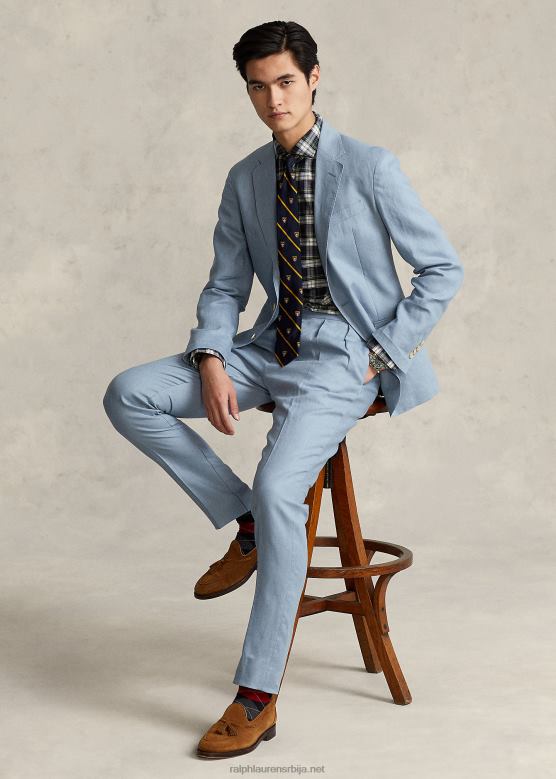 мушкарци Ralph Lauren плисиране платнене панталоне V2V441168 шамбре плаво