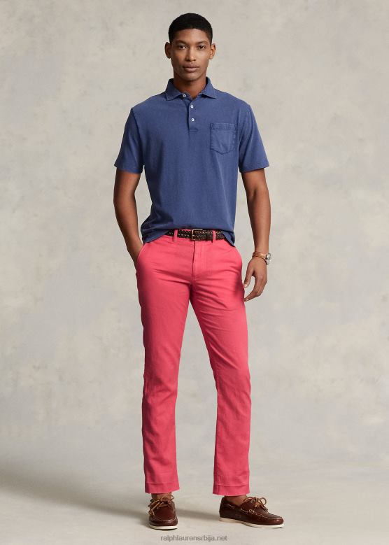 мушкарци Ralph Lauren панталоне од лана и памука равног кроја V2V44481 бледоцрвена