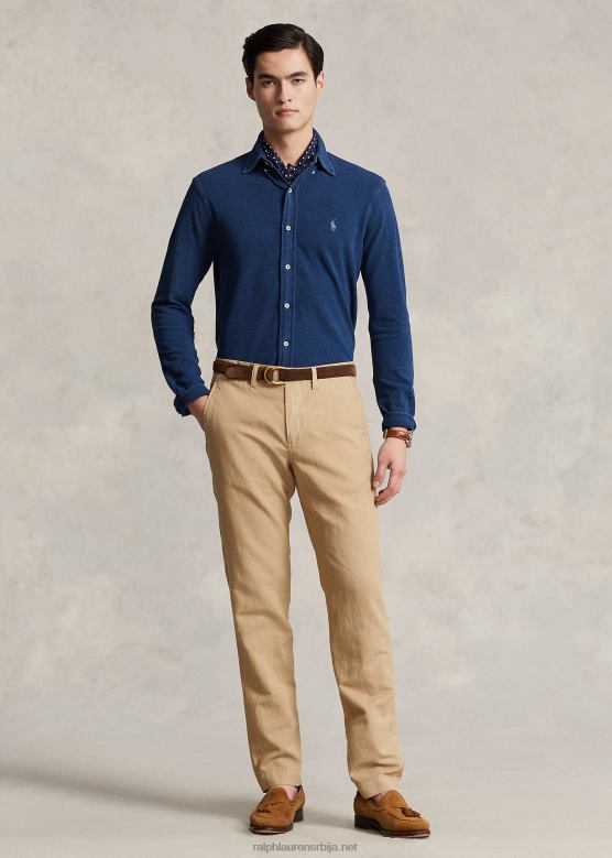 мушкарци Ralph Lauren панталоне од лана и памука равног кроја V2V44483 винтаге каки