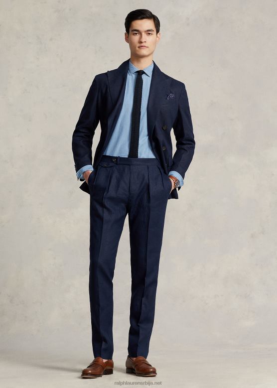 мушкарци Ralph Lauren плисиране платнене панталоне V2V44730 тамно тегет