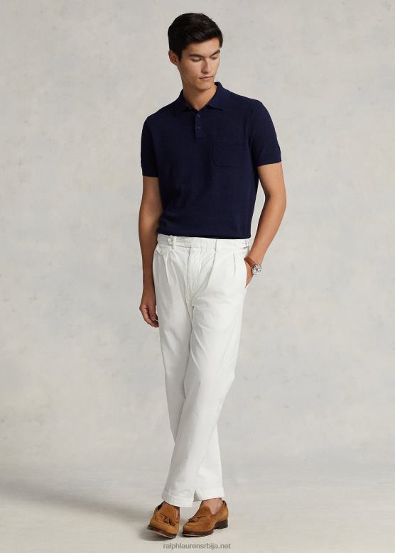 мушкарци Ralph Lauren танке плисиране панталоне од кепера V2V448408 палуба бела