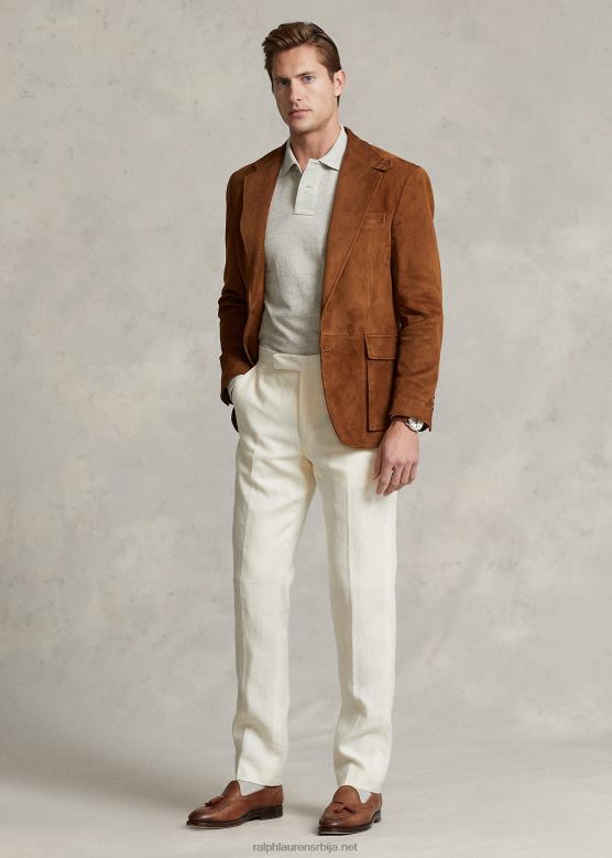 мушкарци Ralph Lauren панталоне од ланеног одела V2V448433 лагана крема